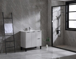 36" Cement Freestanding Bathroom Vanity with White Ceramic Countertop Odessa - Golden Elite Deco