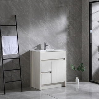 30" Bleached Oak Freestanding Bathroom Vanity with White Ceramic Countertop - Golden Elite Deco