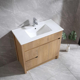 36" Frosted Oak Freestanding Bathroom Vanity with White Ceramic Countertop - Golden Elite Deco