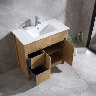 36" Frosted Oak Freestanding Bathroom Vanity with White Ceramic Countertop - Golden Elite Deco