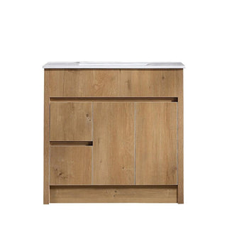 36" Frosted Oak Freestanding Bathroom Vanity with White Ceramic Countertop - Golden Elite Deco