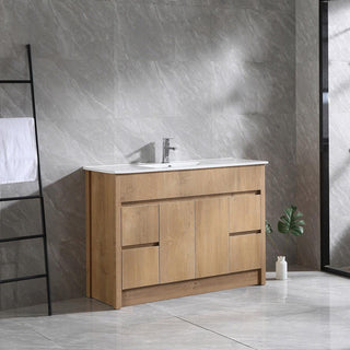 48" Frosted Oak Freestanding Single Sink Bathroom Vanity with White Ceramic Countertop - Golden Elite Deco