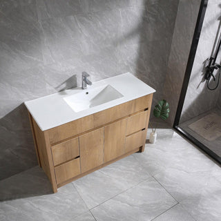 48" Frosted Oak Freestanding Single Sink Bathroom Vanity with White Ceramic Countertop - Golden Elite Deco
