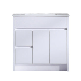 36" Glossy White Freestanding Bathroom Vanity with White Ceramic Countertop - Golden Elite Deco