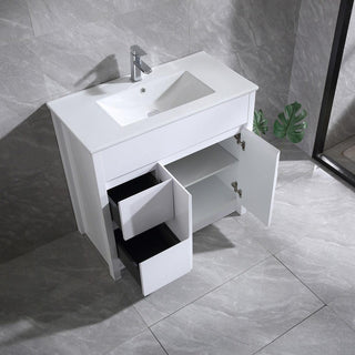 36" Glossy White Freestanding Bathroom Vanity with White Ceramic Countertop - Golden Elite Deco