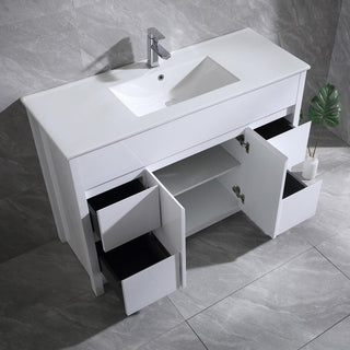 48" Matte White Freestanding Single Sink Bathroom Vanity with White Ceramic Countertop - Golden Elite Deco