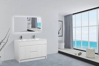 60" Matte White Freestanding Double Sink Bathroom Vanity with White Polymarble Countertop