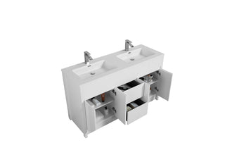 Meuble-lavabo autoportant blanc mat de 60 po avec comptoir en polymarbre blanc