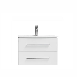 30" White Wall Mount Bathroom Vanity with White Ceramic Countertop - Golden Elite Deco