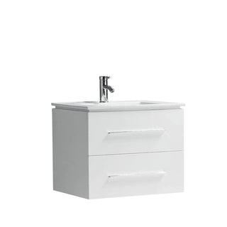 30" White Wall Mount Bathroom Vanity with White Ceramic Countertop - Golden Elite Deco