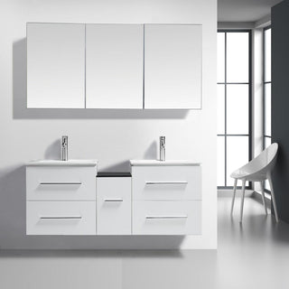 60" White Wall Mount Double Sink Bathroom Vanity with White Ceramic Countertop Jacob - Golden Elite Deco