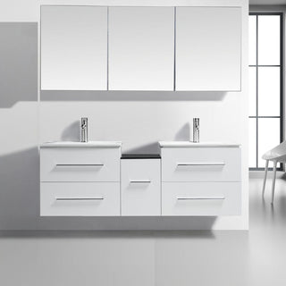 72" White Wall Mount Double Sink Bathroom Vanity with White Ceramic Countertop Jacob - Golden Elite Deco