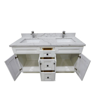 60 White Vanity Combo w/ Calcutta Quartz countertop Joanna Collection - KD