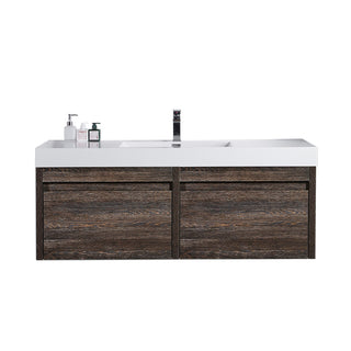 60" Dark Oak Wall Mount Single Sink Bathroom Vanity with White Polymarble Countertop