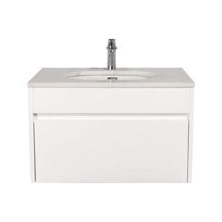 Vanité de salle de bains murale blanche Lily de 30 po avec comptoir en quartz blanc - VENTE D'ÉCHANTILLON