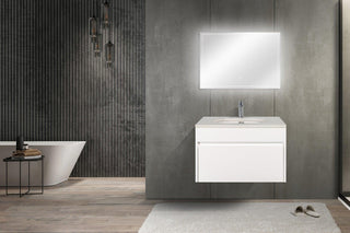 Vanité de salle de bains murale blanche Lily de 30 po avec comptoir en quartz blanc - VENTE D'ÉCHANTILLON