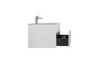 Vanité de salle de bains murale blanche Lily de 30 po avec comptoir en quartz blanc - VENTE D'ÉCHANTILLON