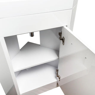 18" Lily White Freestanding Corner Bathroom Vanity with White Polymarble Countertop - Golden Elite Deco