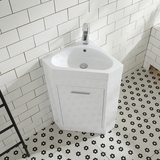 18" Lily White Freestanding Corner Bathroom Vanity with White Polymarble Countertop - Golden Elite Deco