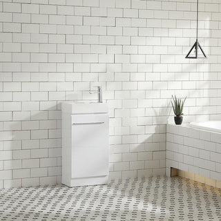 18" White Freestanding Bathroom Vanity with White Polymarble Countertop - Golden Elite Deco
