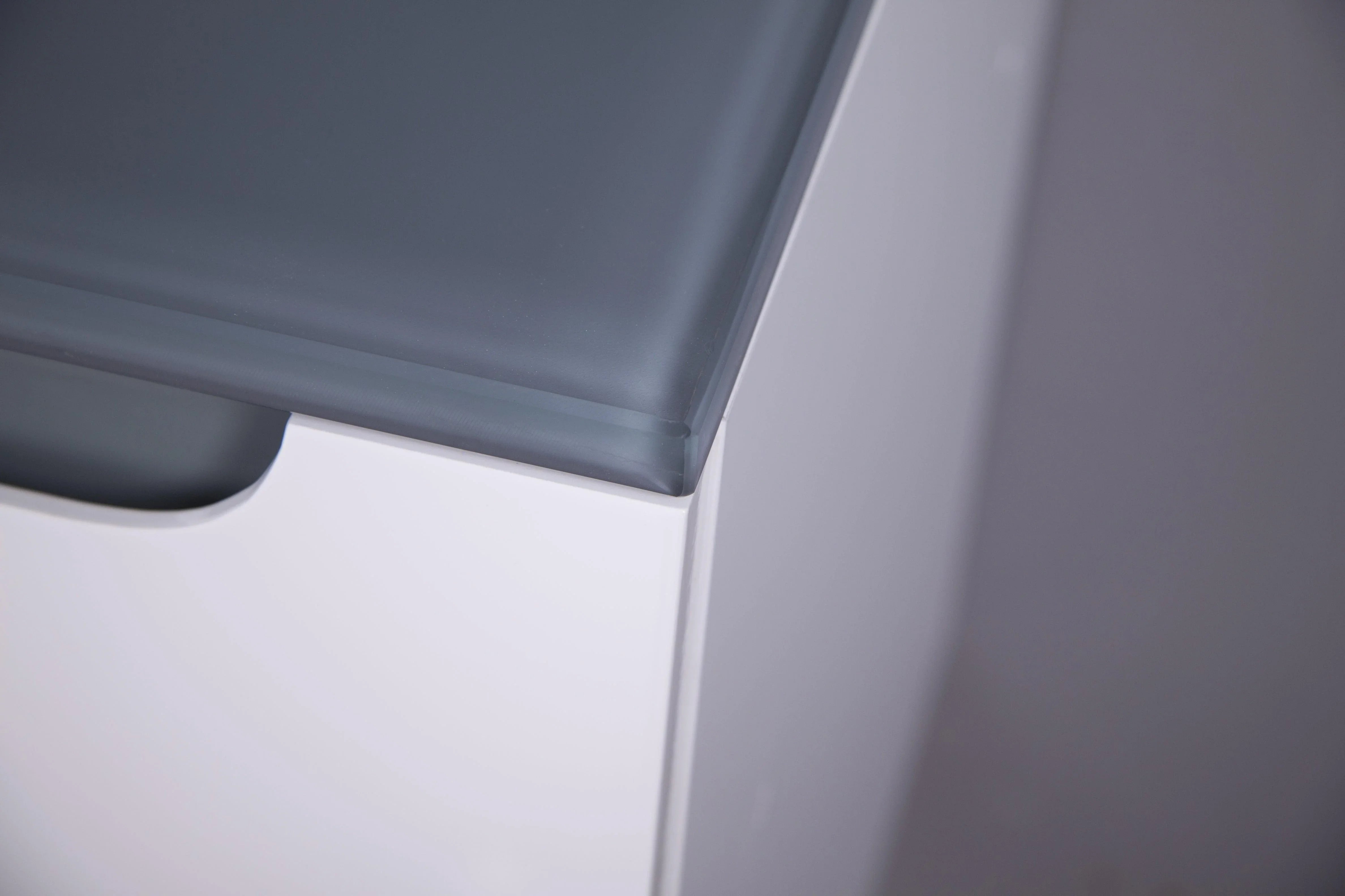 12" Glossy White Wall Mount Storage with Green Glass Countertop Lima - Golden Elite Deco