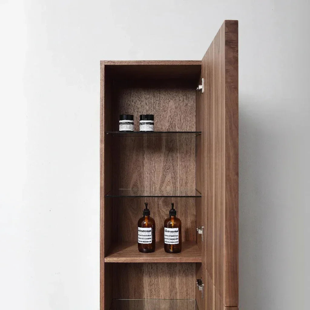 Armoire à linge de salle de bain sur pied - Noyer naturel - Réversible