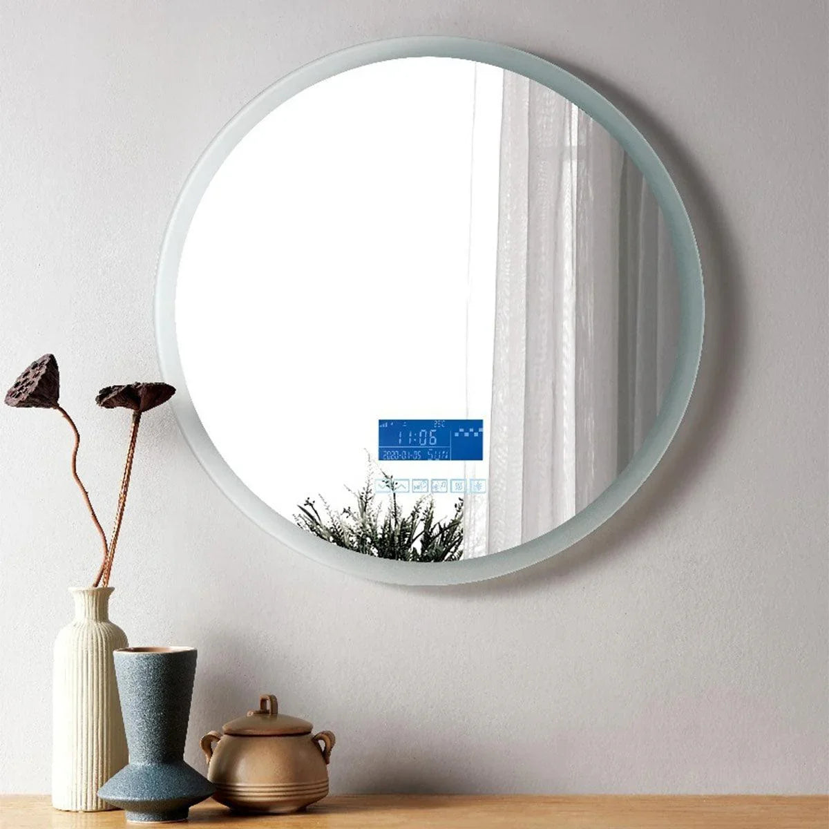 24" Round LED Frosted Edge Touch Screen Mirror with Integrated Bluetooth - Golden Elite Deco