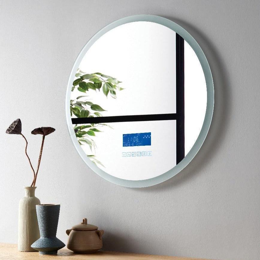 24" Round LED Frosted Edge Touch Screen Mirror with Integrated Bluetooth - Golden Elite Deco