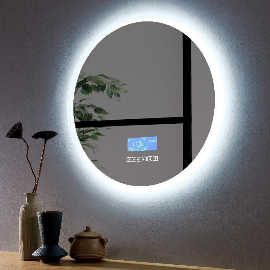 24" Round LED Frosted Edge Touch Screen Mirror with Integrated Bluetooth - Golden Elite Deco