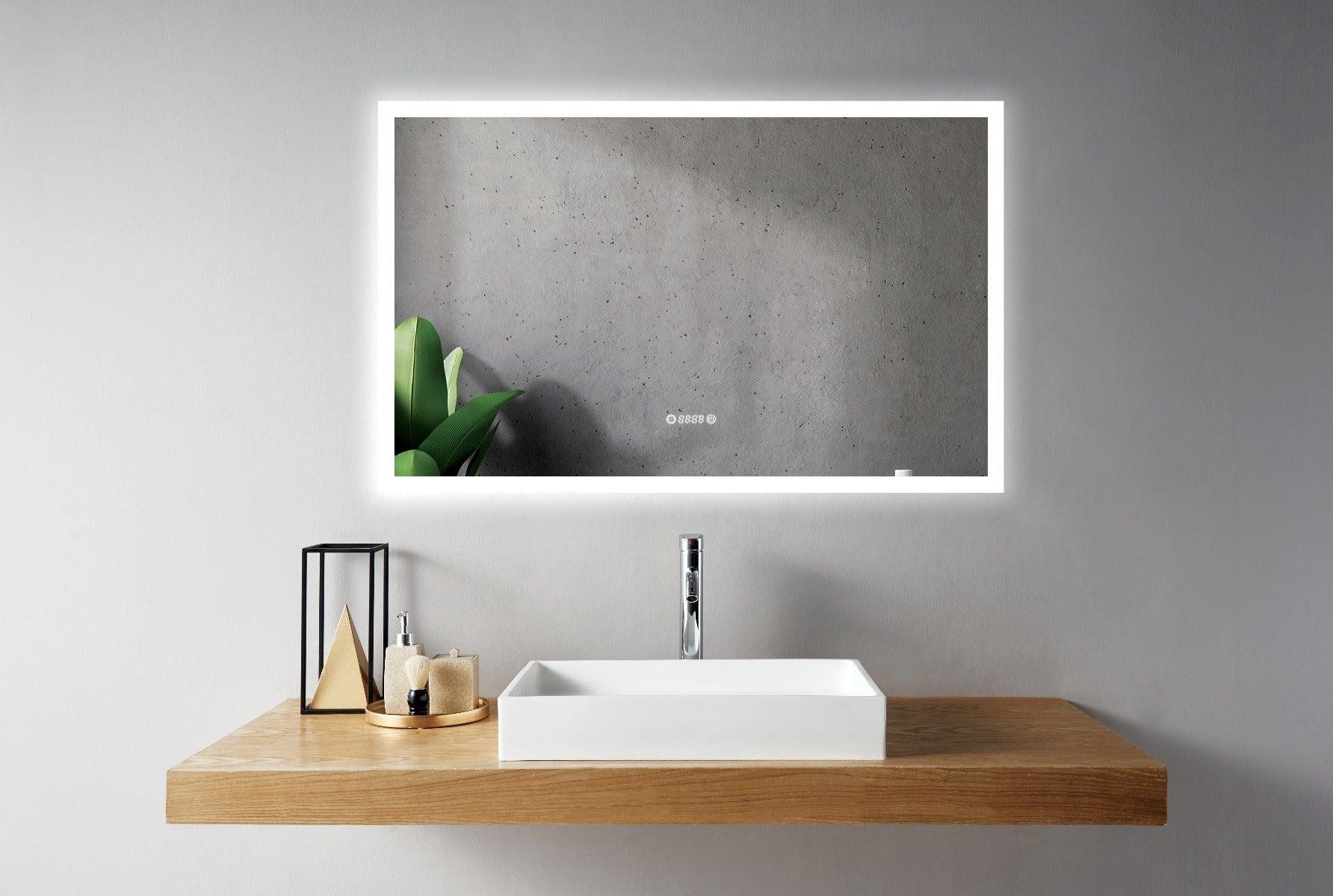 48" Chrono LED Mirror - Frosted Edge with Time & Temperature - Golden Elite Deco