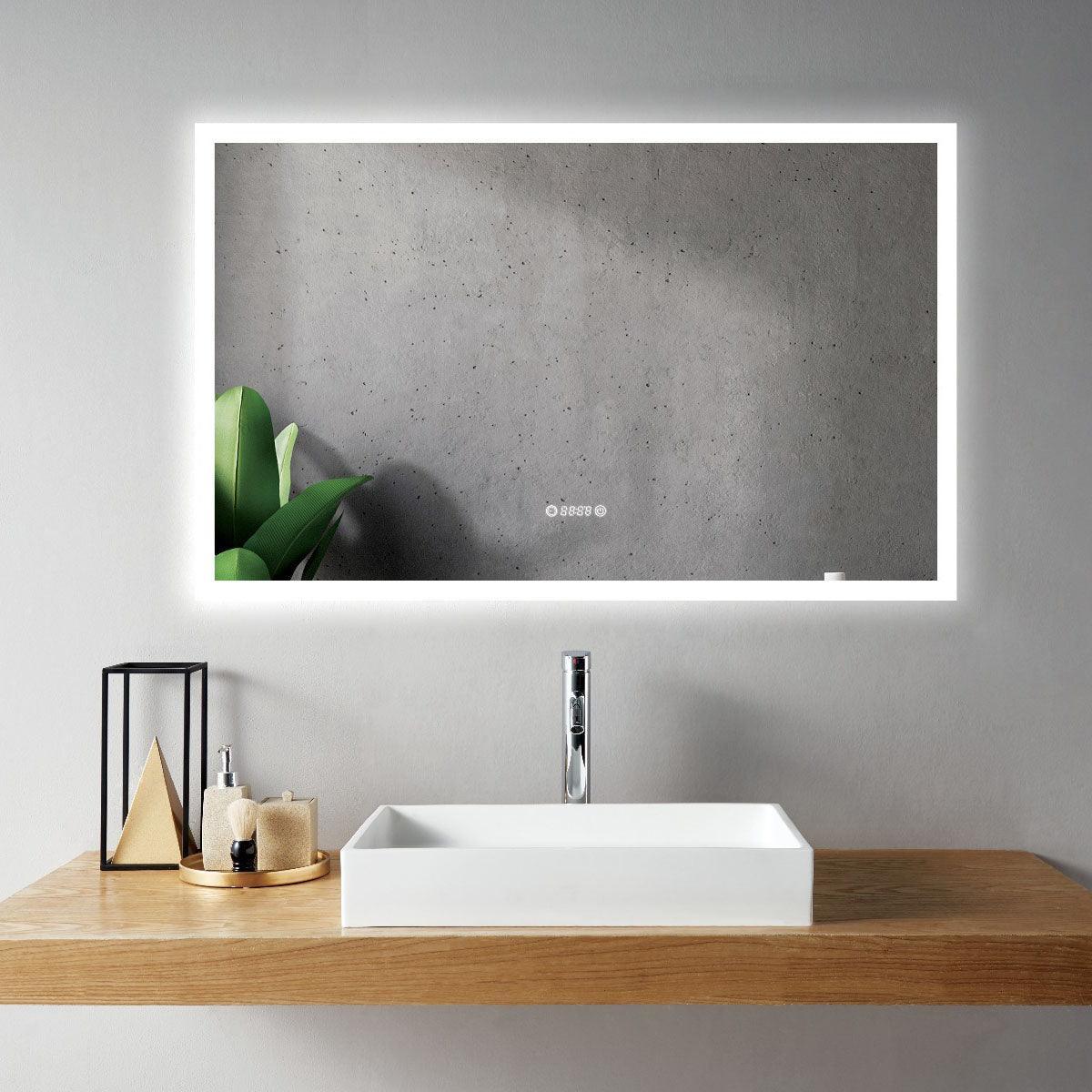 48" Chrono LED Mirror - Frosted Edge with Time, Temperature and De-Fogging - Golden Elite Deco