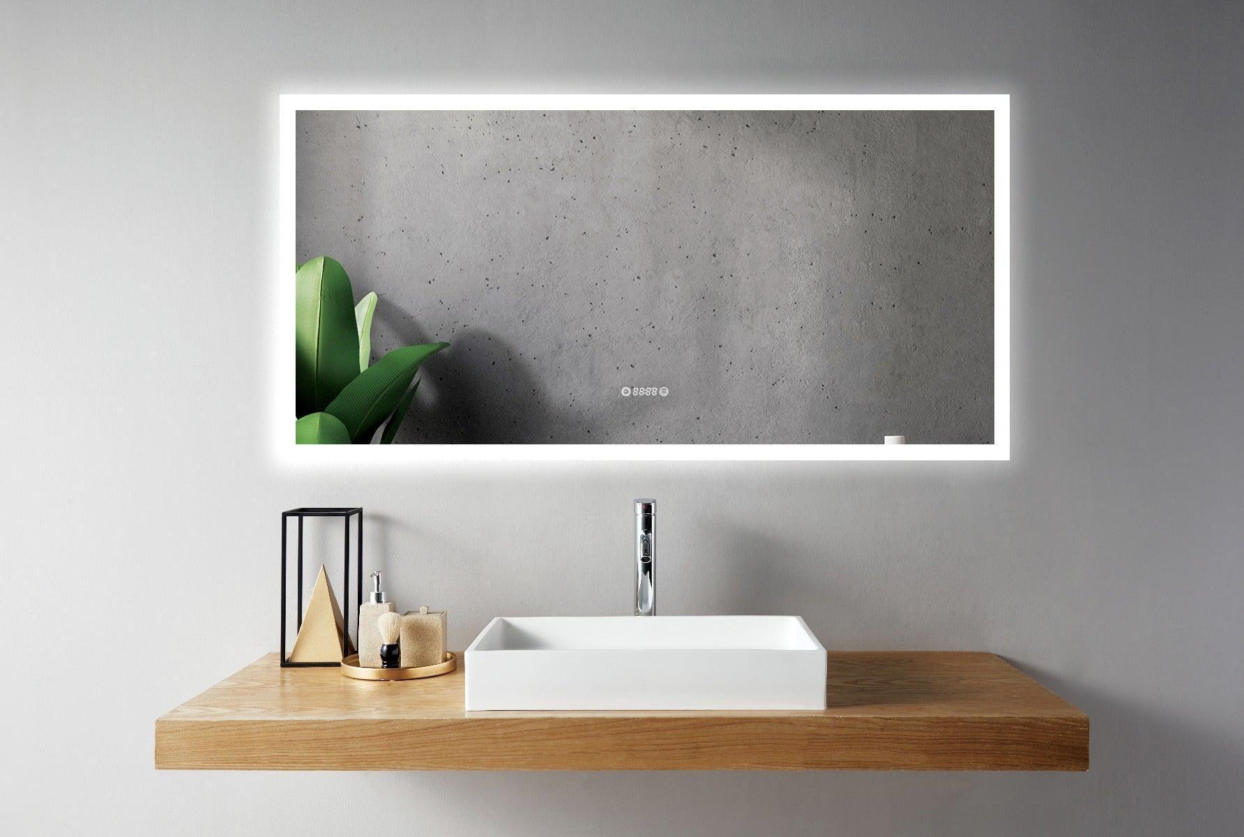 60" Chrono LED Mirror - Frosted Edge with Time, Temperature and De-fogging - Golden Elite Deco