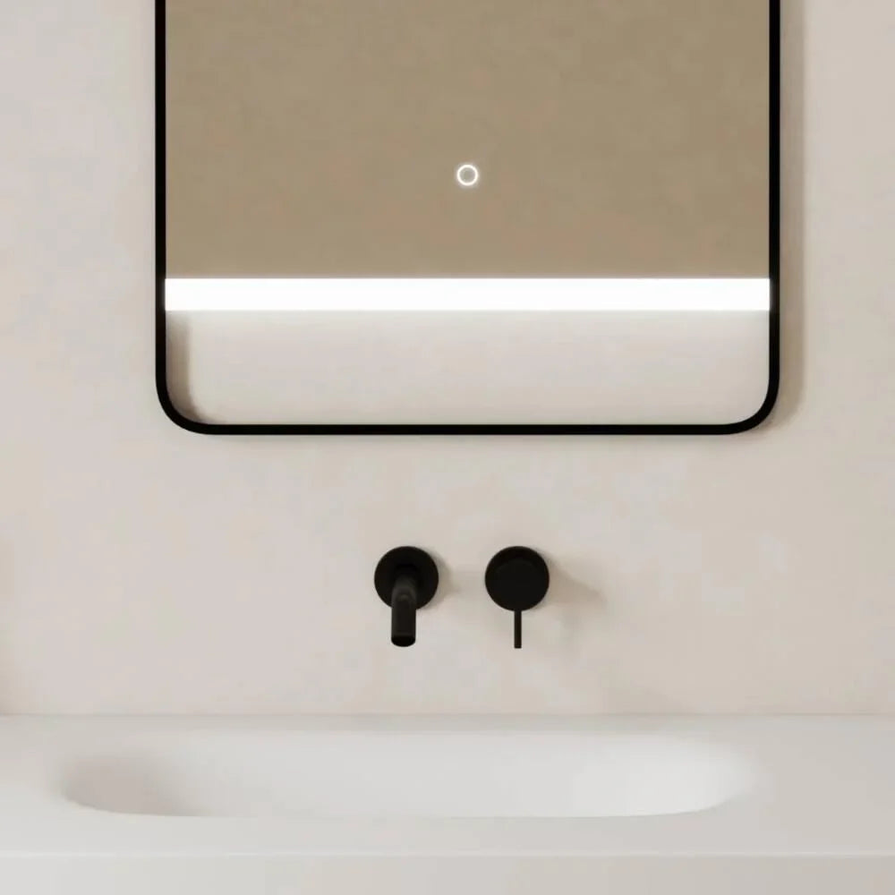 24" LED Mirror with Aluminum Matte Black Frame & Integrated Anti-Fog - Golden Elite Deco