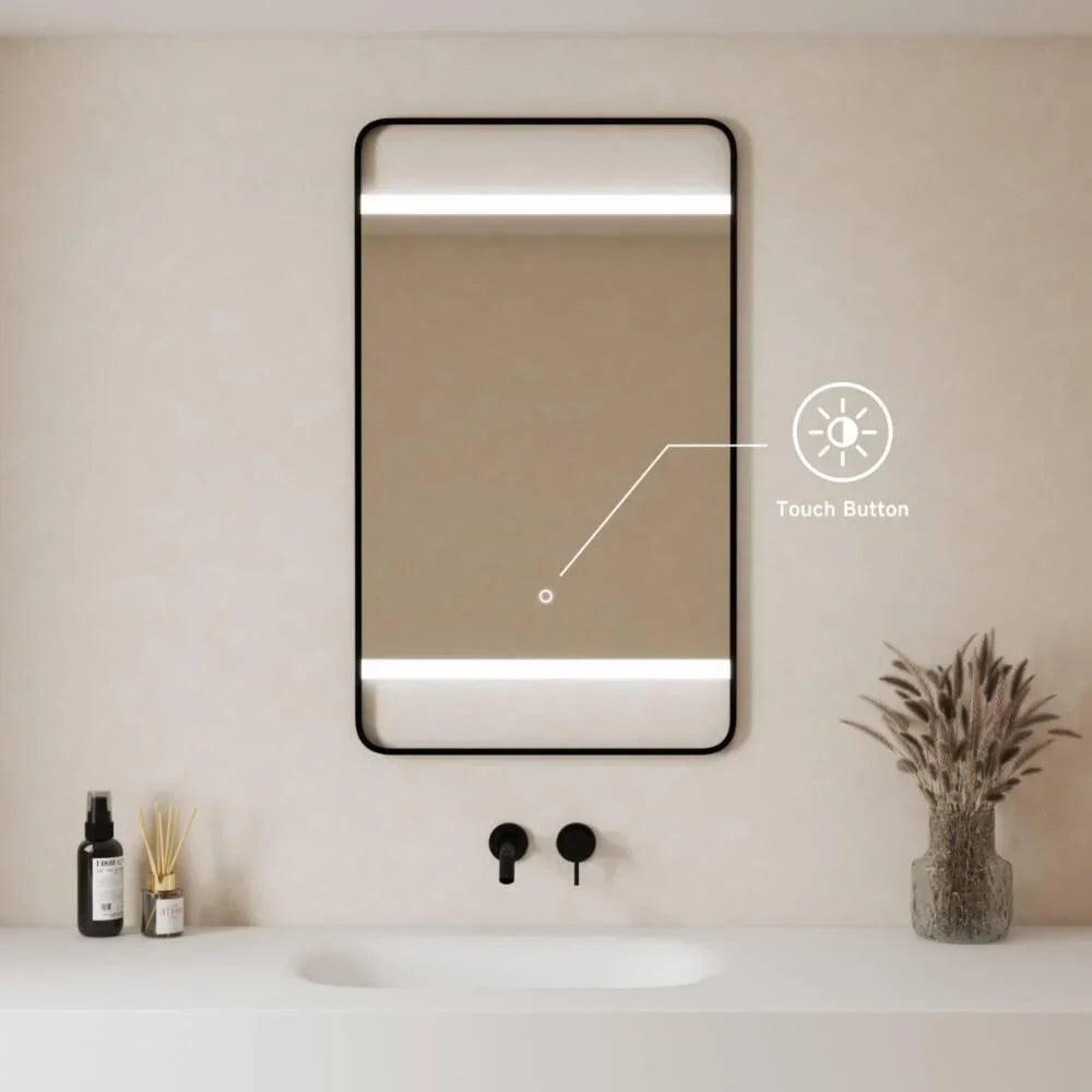 24" LED Mirror with Aluminum Matte Black Frame & Integrated Anti-Fog - Golden Elite Deco