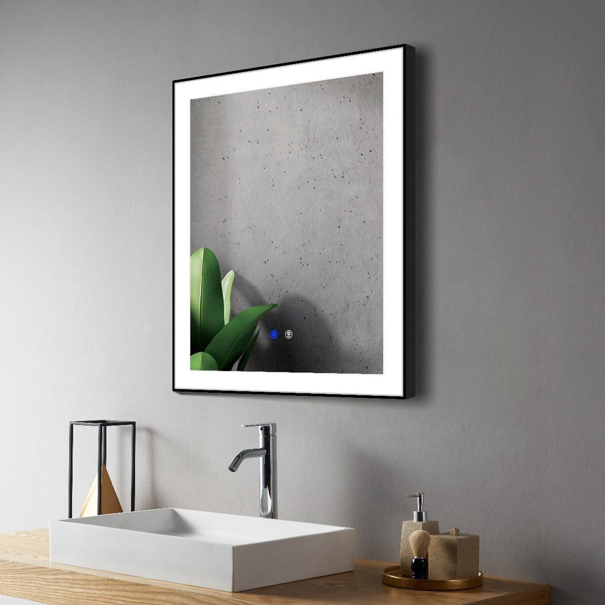 24" LED Mirror - Frosted Edge with Matte Black Frame - Golden Elite Deco