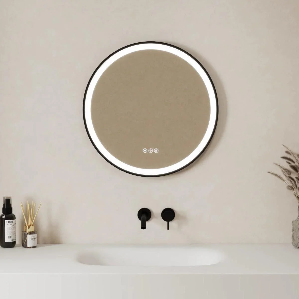 24" Round LED Mirror with Dimming & Anti-Fog Function - Golden Elite Deco