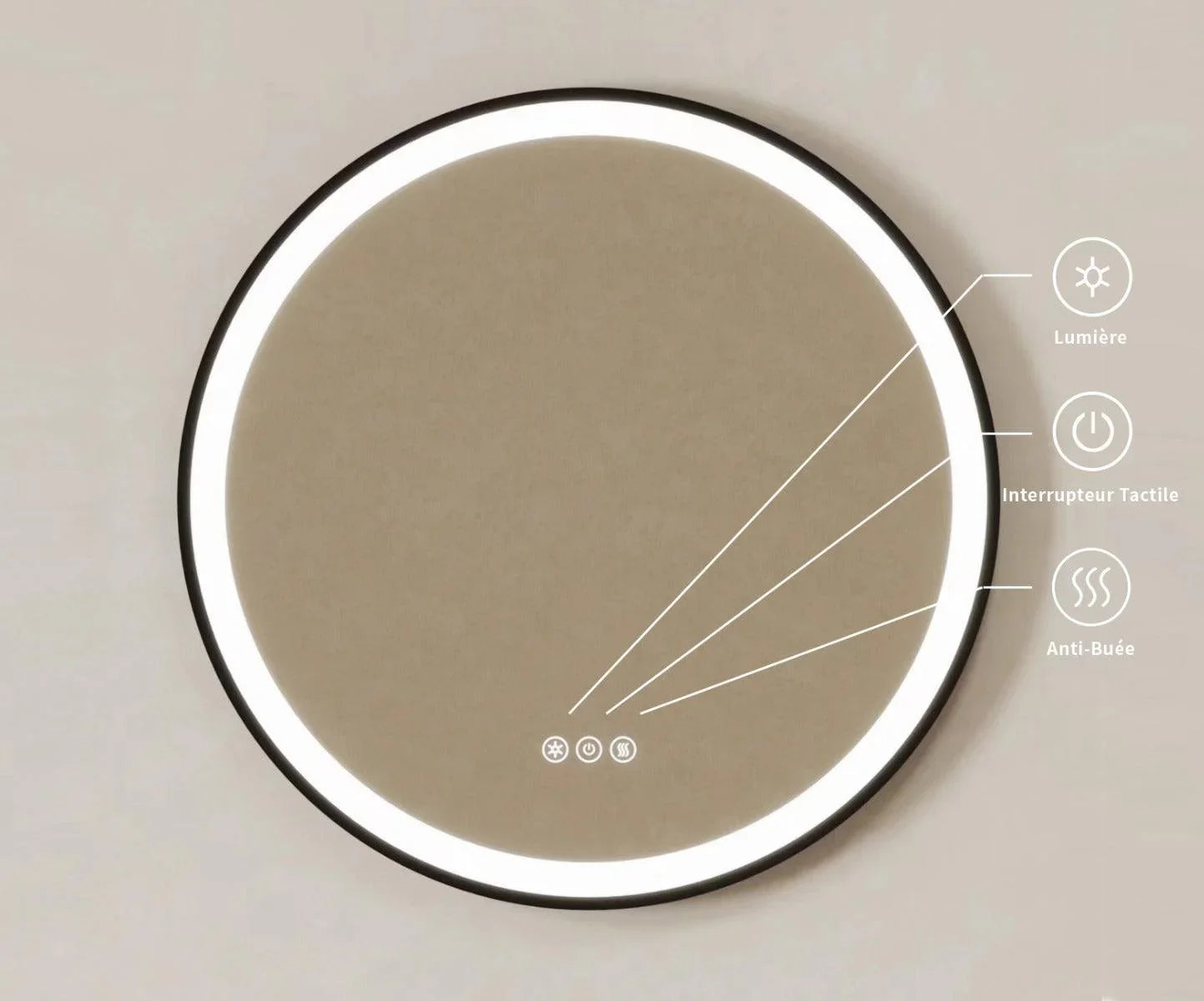 24" Round LED Mirror with Dimming & Anti-Fog Function - Golden Elite Deco