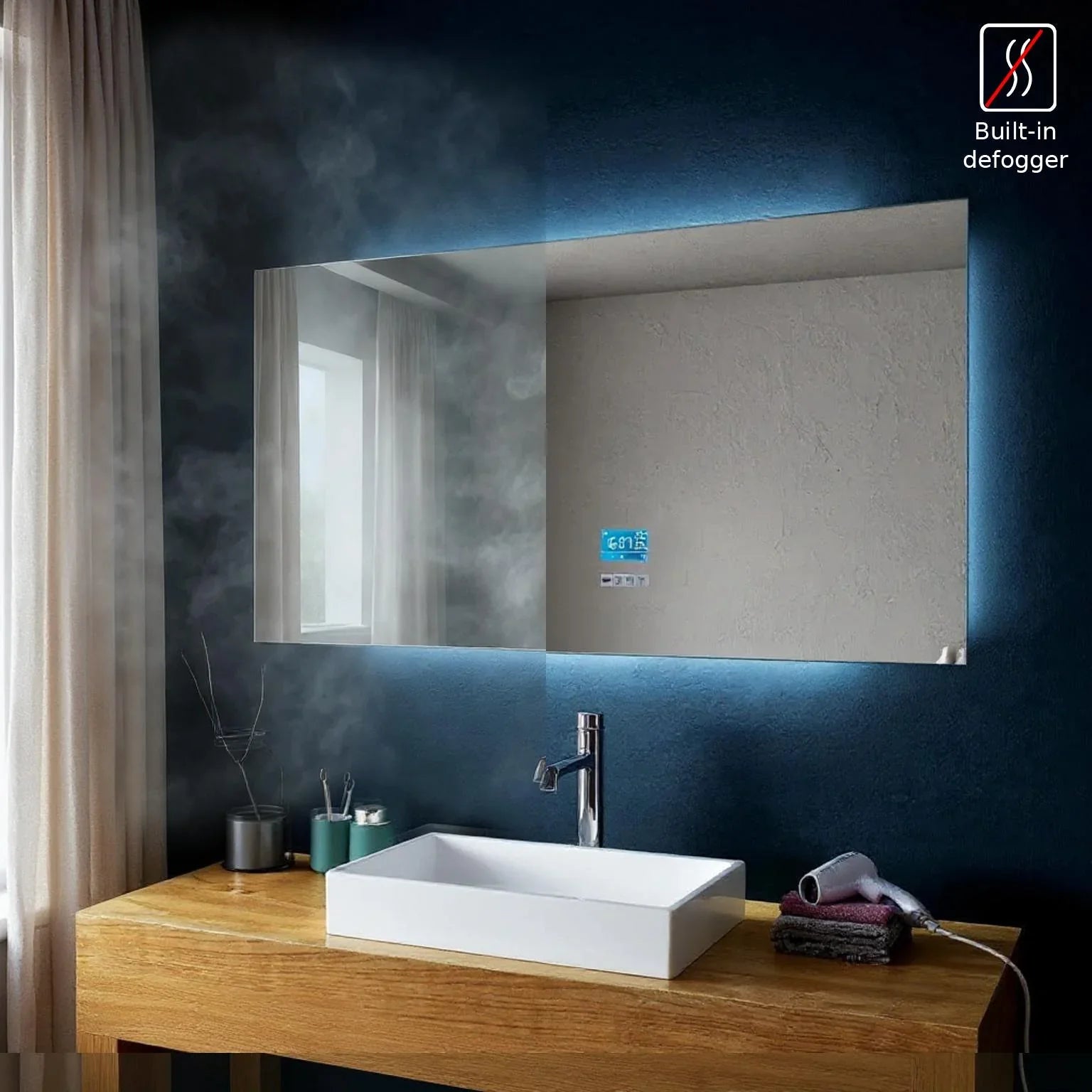 Miroir de Salle de Bain DEL Intelligent 60po x 30po avec Écran Tactile, Bluetooth et Antibuée