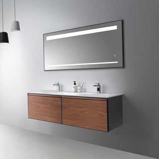 60" Walnut Wall Mount Double Sink Bathroom Vanity with Matte White Solid Surface Countertop - Golden Elite Deco