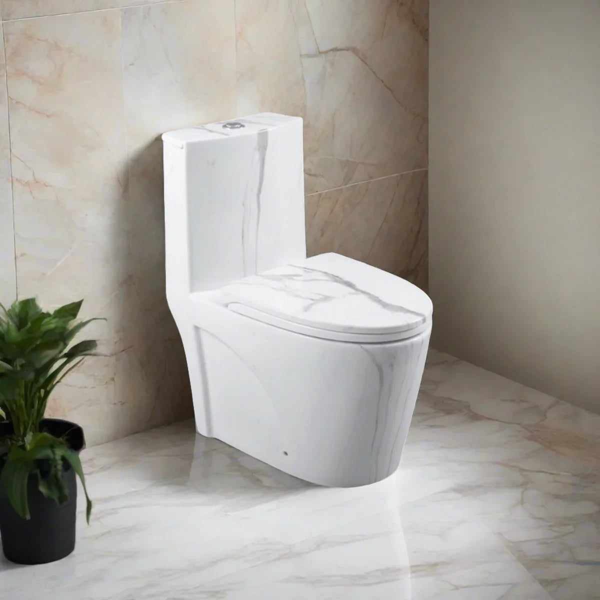 Catania One-Piece Marble Effect Toilet with Dual Flush Technology