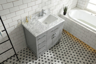 36" Grey Freestanding Bathroom Vanity with Carrera Marble Countertop Mella - Golden Elite Deco