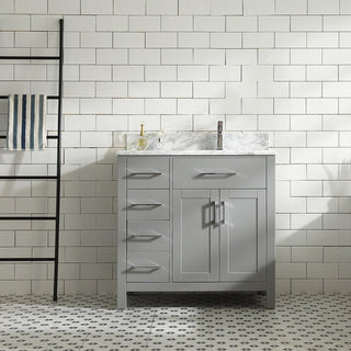 36" Grey Freestanding Bathroom Vanity with Carrera Marble Countertop Mella - Golden Elite Deco