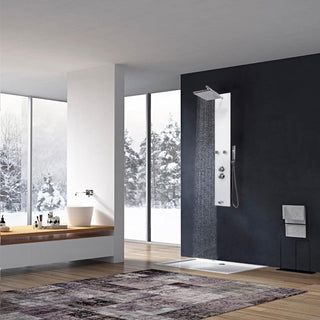 Bathroom Shower Panel - Milky Way - White Glass - Thermostatic - Golden Elite Deco