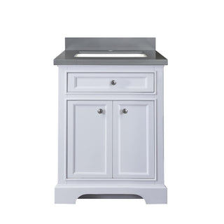 24" White Freestanding Bathroom Vanity with Calypso Quartz Countertop