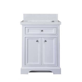 24" White Freestanding Bathroom Vanity w/ Snow White Quartz Countertop Milan