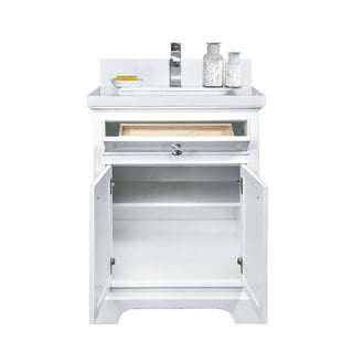 24" White Freestanding Bathroom Vanity w/ Snow White Quartz Countertop Milan