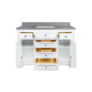 48" White Freestanding Single Sink Bathroom Vanity w/ Calypso Grey Quartz Countertop - SAMPLE SALE