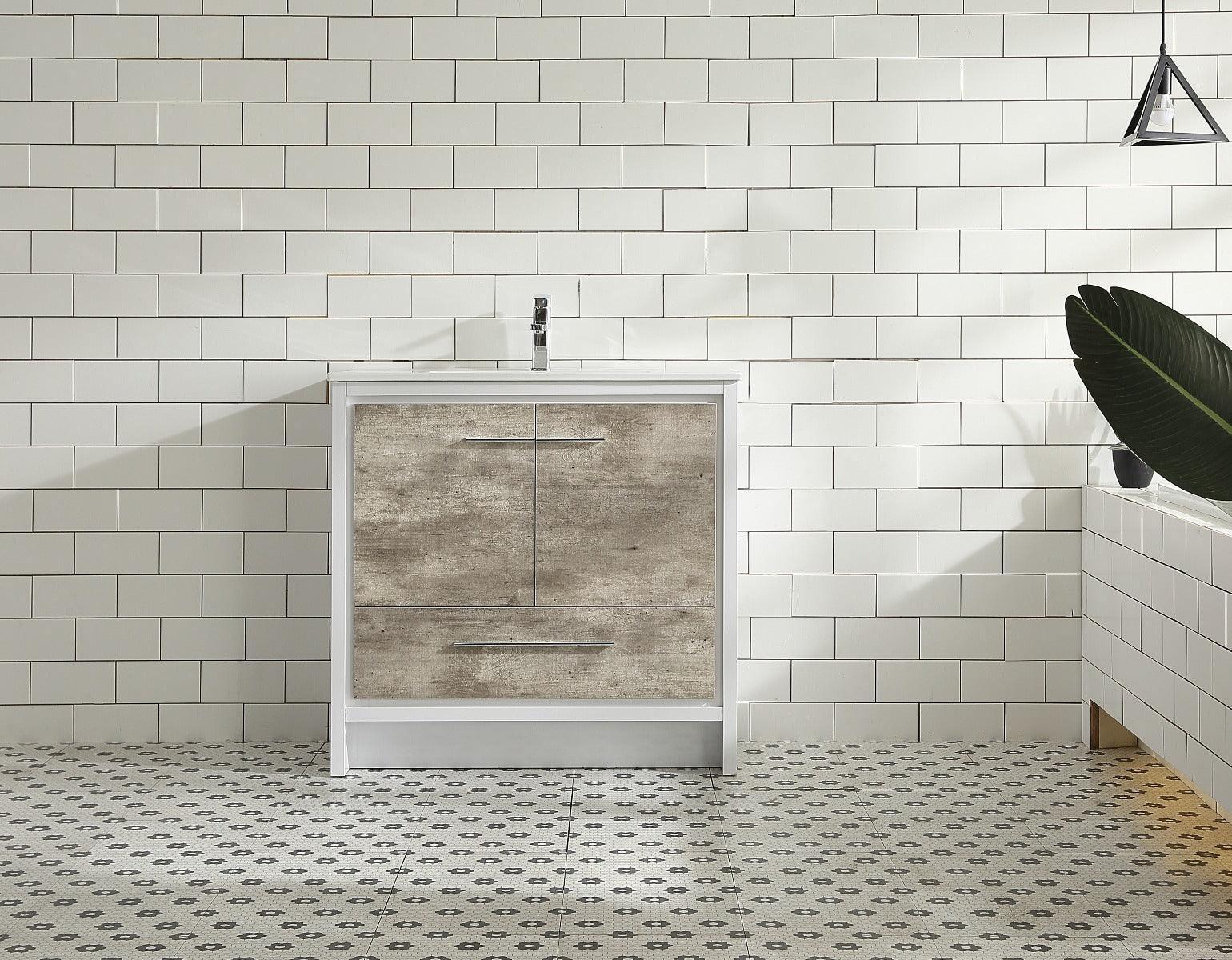 36" Ash Freestanding Bathroom Vanity with White Ceramic Countertop - Golden Elite Deco