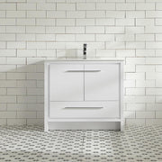 36" Glossy White Freestanding Bathroom Vanity with White Ceramic Countertop - Golden Elite Deco