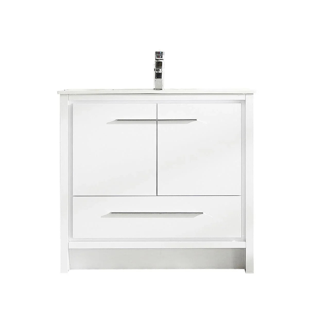 36" Glossy White Freestanding Bathroom Vanity with White Ceramic Countertop - Golden Elite Deco